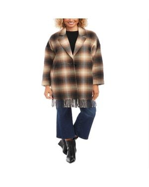 Karen Kane Plaid Fringe Trim Jacket - Brown