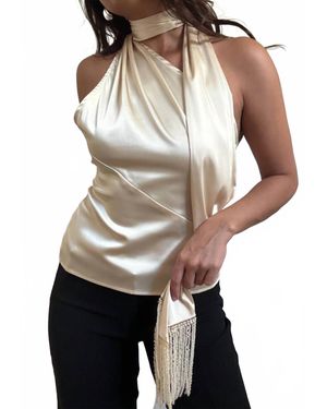Et Clet Satin Open Back Scarf Top - Gray