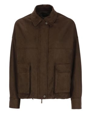 D. EXTERIOR Synthetic Leather Zip Bomber Jacket - Brown