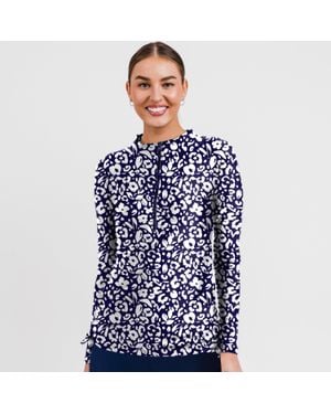 Calypsa Half-Zip Long Sleeve Rash Guard Nora Swim Top - Blue
