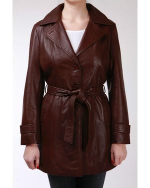 Infinity Leather 3/4 Length Tie Belt Trench Coat-Oldbury - Red