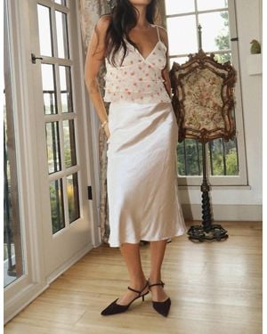 Bailey Rose Lina Satin Elastic Waist Bias Cut Midi Skirt - Natural