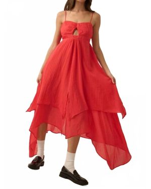 Promesa Pleated Keyhole Bodice Layered Gauze Maxi Dress