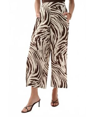 Joseph Ribkoff Linen Blend Animal Print Culotte Pants With Pleats - Multicolor