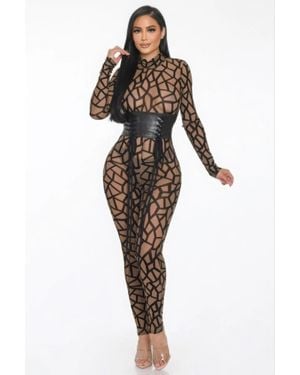 TRUEDAMES Geometric Printed Jersey Jumpsuit - Brown