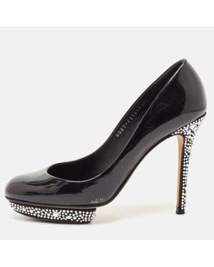 Gina Patent Leather Crystal Embellished Heel Platform Pumps - Black