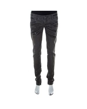DSquared² Crystal Embellished Splatter Effect Denim Super Skinny Jeans - Black