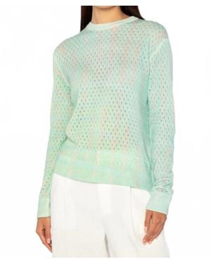 Kinross Cashmere Blurred Lines Pointelle Crew Neck Top - Green