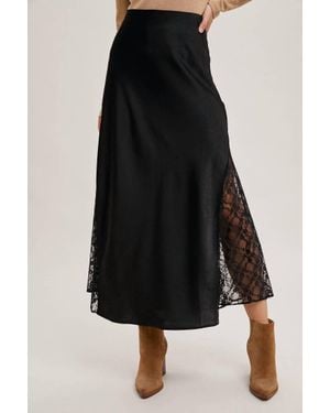 Bluivy Sazan Lace Trimmed Satin Midi Skirt - Black