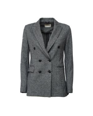 Circolo 1901 Textured Slim-Fit Double-Breasted Blazer - Gray