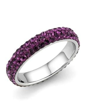 Fashnzfab High Polished (No Plating) Stainless Steel Ring With Top Grade Crystal - Purple