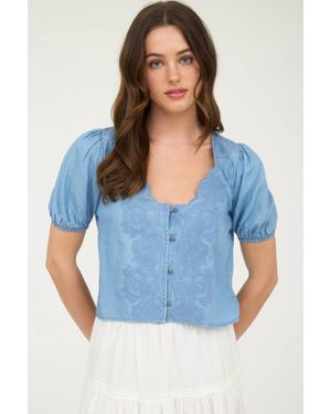 Blu Pepper Kennedy Scallop Trim Embroidered Blouse - Blue