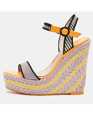 Sophia Webster Suede And Patent Leather Lucita Espadrille Wedge Sandals - Blue