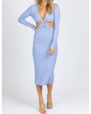 Pretty Garbage Peri Long Sleeve O-Ring Midi Dress - Blue