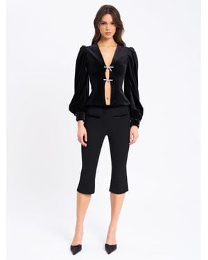 Miss Circle Kristy Velvet Decorating Flare Cropped Pants - Black