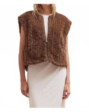 Nylander Seraphina Faux Fur Zip Up Vest - Brown