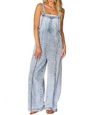 Little Daisy Closet Wide-Leg Frayed Seam Overall - Blue