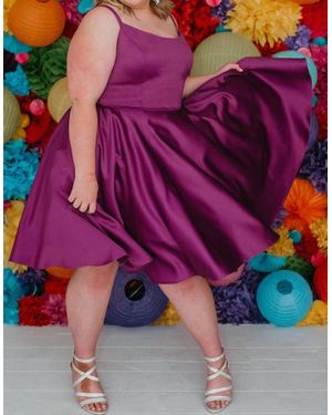 Sydney's Closet Plus Scoop Neck Satin Cocktail Dress - Purple