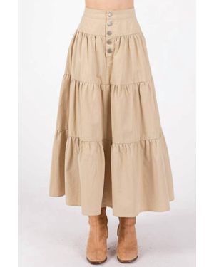 CALISTA Button Detailed Front Maxi Skirt - Natural