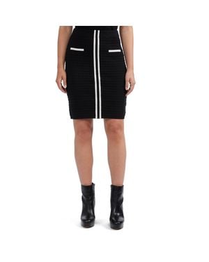 Ellen Tracy Textured Skirt With Contrast Rib Trim - Black