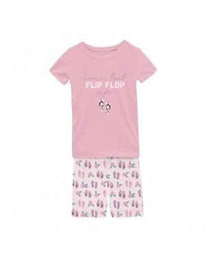 KICKEE Kids' Short Sleeve Graphic Tee Pajama Set With Shorts - Pink