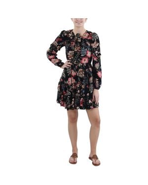 Jessica Simpson Reina Floral Tiered Mini Dress - Black