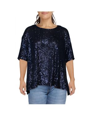 Msk Plus Sequined Mesh Blouse - Blue