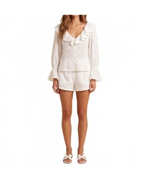 ADA KAMARA Grace Ruffled V-Neck And Sleeves Shirt - White