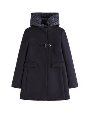 Fay Tailored Short Quilted Hood Flap Pocket Coat - Blue
