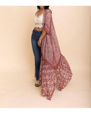 Leto Long Paisley Flowy Kimono - Natural