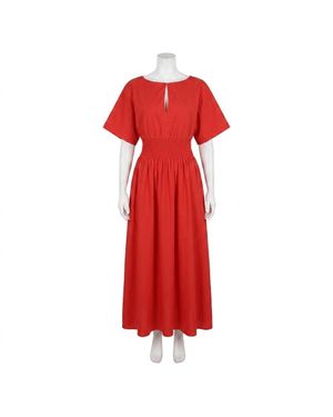 Faherty Coastal Poplin Elia Smocked Dress - Red