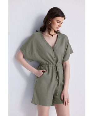 REISTOR V Neck Drawstring Romper - Multicolor