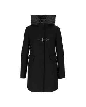 Fay Double-Breasted Toggle Padded Collar Nylon Duffle Coat - Black