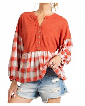 Easel Thermal Babydoll Top - Orange
