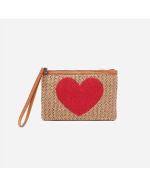 Hobo International Straw Heart Pouch Wristlet With Heart - Red