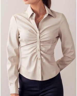 Urban Daizy Rhonda Ruched Faux Leather Top - Natural