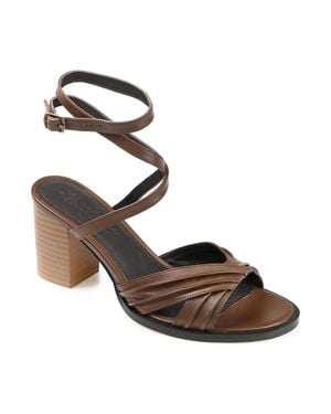 Journee Collection Freeda Sandals Leather Block Heel Hawk2596 - Brown