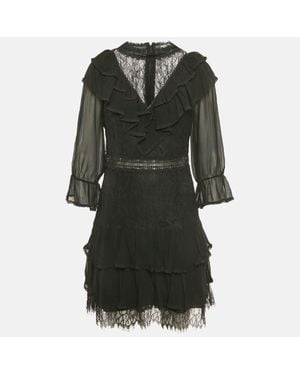 Alice + Olivia Crepe Lace Detail Mini Dress - Black