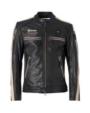 Blauer Garner Leather Jacket Slim Fit With Stand Collar For 26Sblul02439-007521 999 - Black