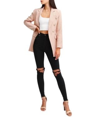 Belle & Bloom Double-Breasted Textured Woven Blazer - Black