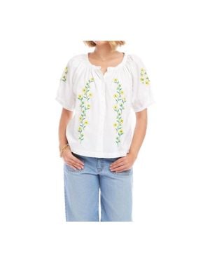 Karen Kane Puff Sleeve Embroidered Peasant Top - White