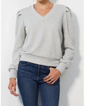 Bobi Puff Sleeve V-Neck Pullover - Gray