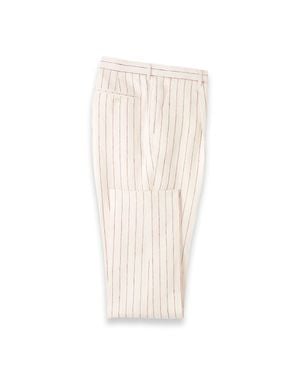 Paul Fredrick Pinstripe Linen Pleated Suit Pants - White