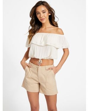 Guess Belize Off-Shoulder Crop Top - Natural