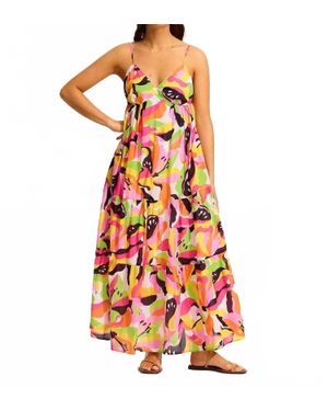 Seafolly Tiered Print Midi Dress - Pink