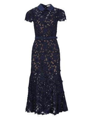 Self-Portrait Intricate Guipure Lace Midi Dress With Classic Collar - Blue