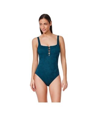 Gottex Jolene Textured Square Neck One Piece - Blue