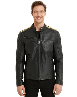 Infinity Leather Classic Quilted Strip Leather Biker Jacket - Black