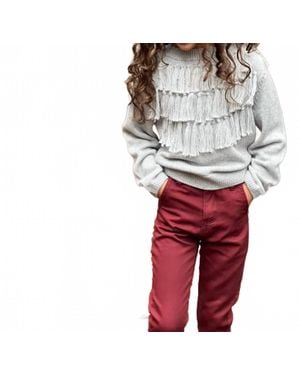 POPPET & FOX Long Line Fringe Knit Sweater - Red