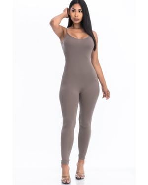 TRUEDAMES Solid Bodycon Cami Jumpsuit - Gray